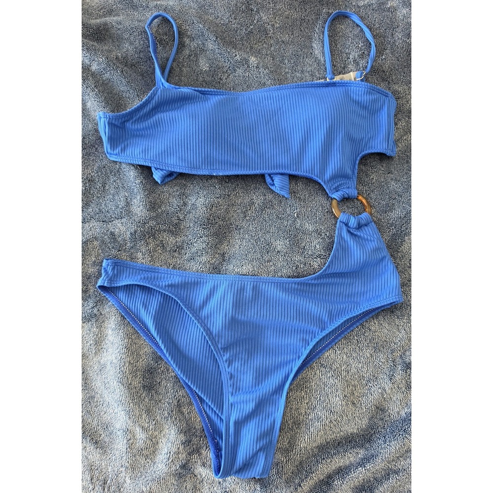 Refuge Women's Blue Ribbed One Piece Swimsuit Size L Sleeveless Swim NWT